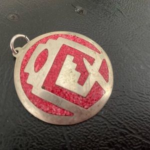Vintage Zuni Coral Inlay Pendant Mexico